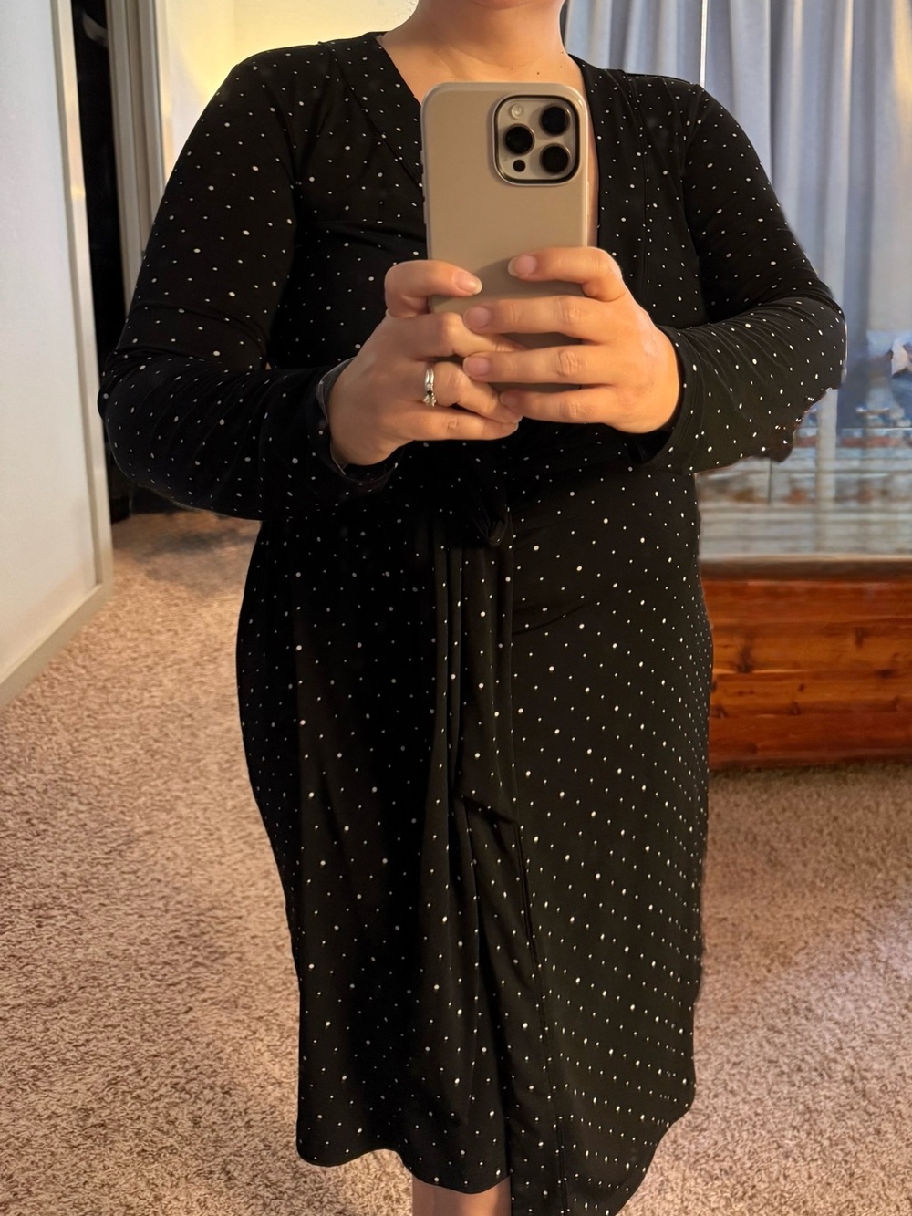Banana Republic Black Polka Dot Long-Sleeve Tie-Waist Dress